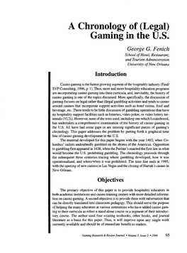 A Chronology of (Legal) Gaming in the U.S. 1991 - the U.S