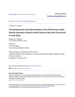 The Development and Implementation of the Off-Premise Outlet Density Expansion Initiative Within Ontario's New Beer Framework: a Case Study