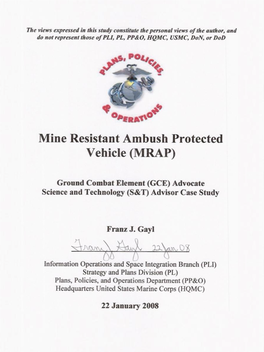 Mine Resistant Ambush Protected (MRAP) Vehicle Case Study