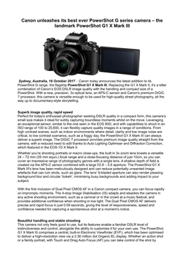 Canon Unleashes Its Best Ever Powershot G Series Camera – the Landmark Powershot G1 X Mark III