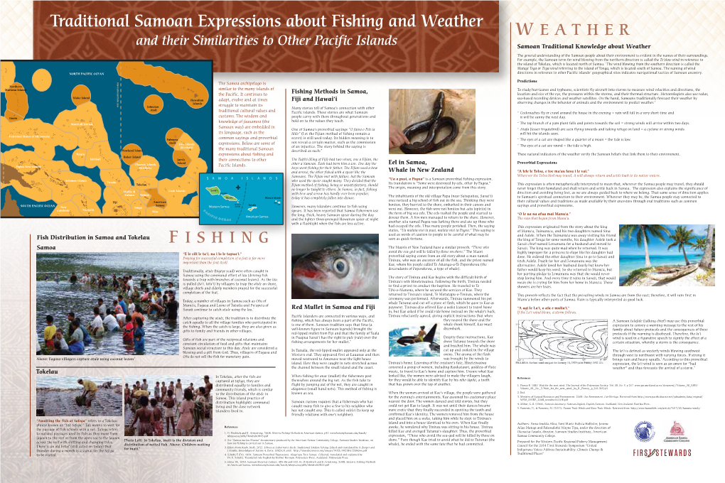 Traditional Samoan Expressions About Fishing and Weather W EATHER and Their Similarities to Other Pacific Islands Samoan Traditional Knowledge About Weather