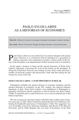 Paolo Sylos Labini As a Historian of Economics