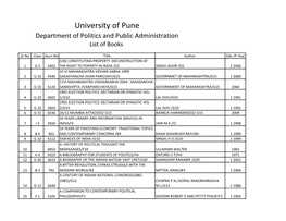 Department of Politics and Public Administration List of Books
