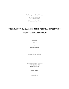 The Role of Philhellenism in the Political Invective of the Late Roman Republic