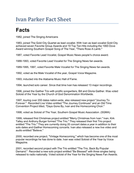 Ivan Parker Fact Sheet Facts