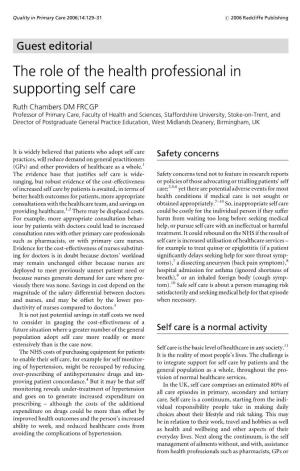 The Role of the Health Professional in Supporting Self Care