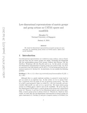Low-Dimensional Representations of Matrix Groups and Group Actions on CAT (0) Spaces and Manifolds