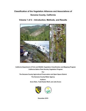 Classification of the Vegetation Alliances and Associations of Sonoma County, California