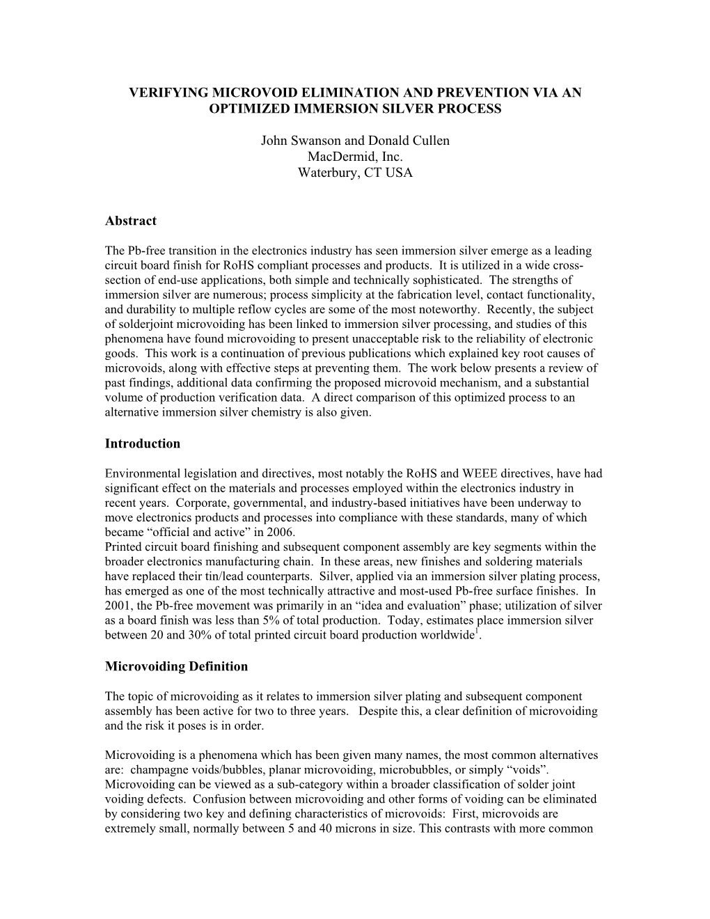 Verifying Microvoid Elimination and Prevention Via an Optimized Immersion Silver Process