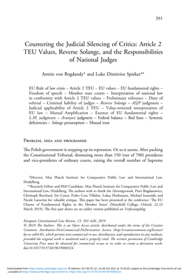 Countering the Judicial Silencing of Critics: Article 2 TEU Values, Reverse Solange, and the Responsibilities of National Judges