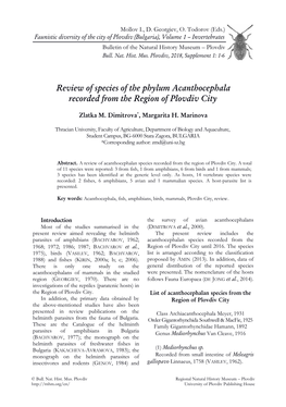 Review of Species of the Phylum Acanthocephalarecorded from The