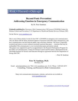 Beyond Panic Prevention: Addressing Emotion in Emergency Communication by Dr