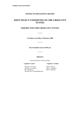 Joint Select Committee on the Cross City Tunnel