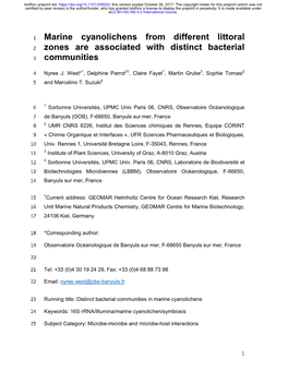 Marine Cyanolichens from Different Littoral Zones Are Associated With