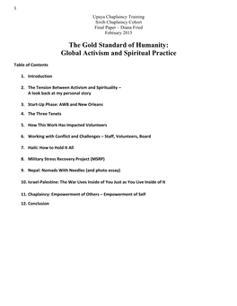 The Gold Standard of Humanity: Global Activism and Spiritual Practice