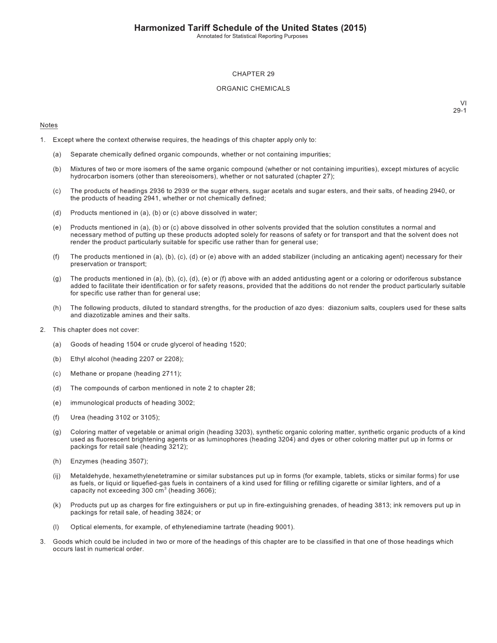 2015 Harmonized Tariff Schedule of the United States Chapter 29