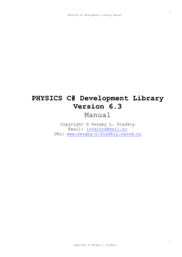 PHYSICS C# Development Library Version 6.3 Manual