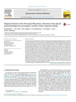 Deglacial History of the Pensacola Mountains, Antarctica from Glacial Geomorphology and Cosmogenic Nuclide Surface Exposure Dating