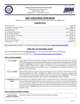 2021 VOLLEYBALL PLAN BOOK Staff Contact: K.T