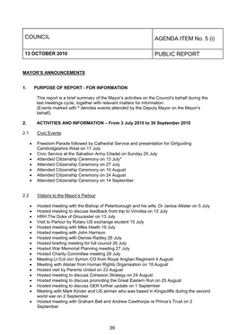 Mayor's Announcments Report