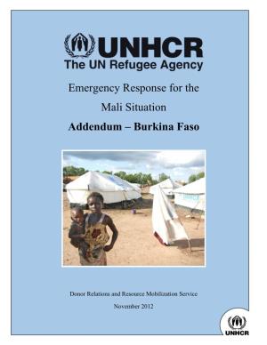 Emergency Response for the Mali Situation Addendum – Burkina Faso