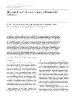 Molecular Diversity of Visual Pigments in Stomatopoda (Crustacea)