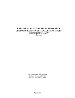 Lake Mead National Recreation Area Geologic Resources Inventory