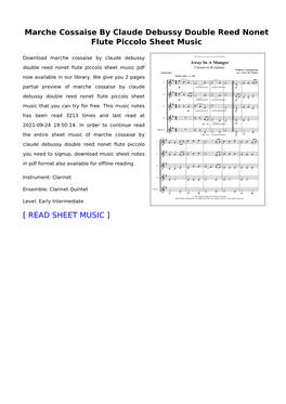 Marche Cossaise by Claude Debussy Double Reed Nonet Flute Piccolo Sheet Music
