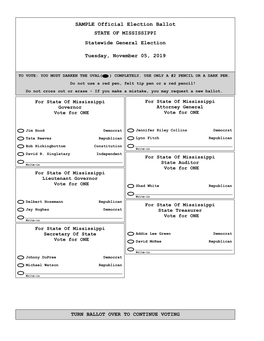 SAMPLE Official Election Ballot STATE of MISSISSIPPI Statewide General Election