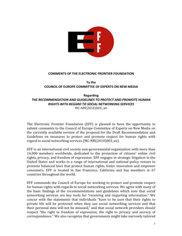 COMMENTS of the ELECTRONIC FRONTIER FOUNDATION to The