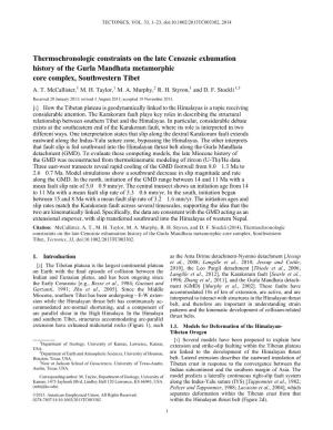 Thermochronologic Constraints on the Late Cenozoic Exhumation History of the Gurla Mandhata Metamorphic Core Complex, Southwestern Tibet A