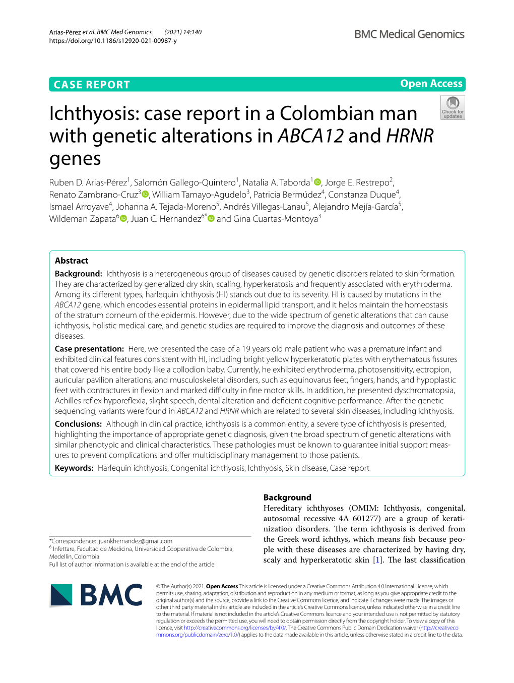 Ichthyosis: Case Report in a Colombian Man with Genetic Alterations in ABCA12 and HRNR Genes Ruben D