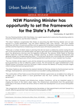 NSW Planning Minister Has Opportunity to Set The
