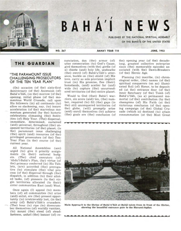 BAHA'i NEWS PUBLIS HED by TH E NAT IONAL SP IRITUAL ASSEMBLY , I of the BAHA'i S of the UN Ll ED STATES
