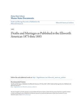 Deaths and Marriages As Published in the Ellsworth American 1875 Thru 1883