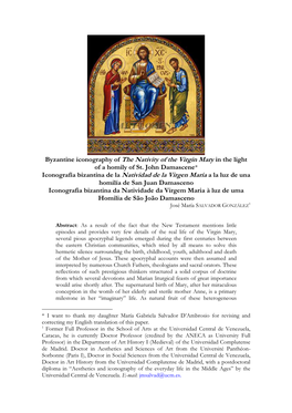 Byzantine Iconography of the Nativity of the Virgin Mary in the Light Iconografía Bizantina De La Natividad De La Virgen María