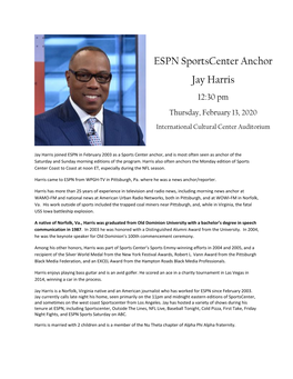 ESPN Sportscenter Anchor Jay Harris 12:30 Pm Thursday, February 13, 2020