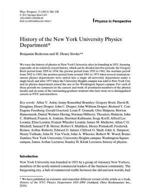 History of the New York University Physics Department*