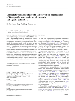 Comparative Analysis of Growth and Carotenoid Accumulation of Trentepohlia Arborum in Aerial, Subaerial, and Aquatic Cultivation