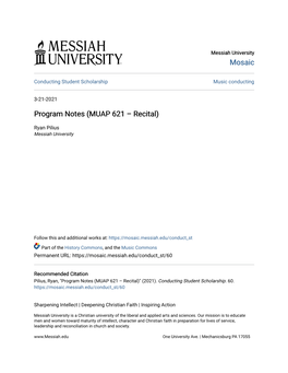 Program Notes (MUAP 621 – Recital)