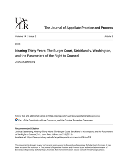 The Burger Court, Strickland V. Washington, and the Parameters of the Right to Counsel