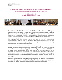 Conclusions of the First Assembly of the International Network of Women Philosophers, Sponsored by UNESCO