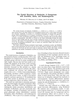 The Grystal Structure of Danburite: a Gomparison with Anorthite, Albite