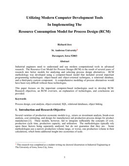 Utilizing Modern Computer Development Tools in Implementing the Resource Consumption Model for Process Design (RCM)