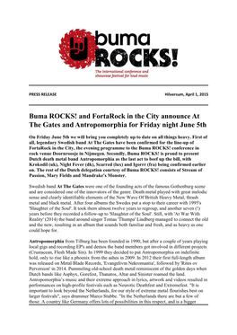 Buma ROCKS! and Fortarock in the City Announce at the Gates and Antropomorphia for Friday Night June 5Th