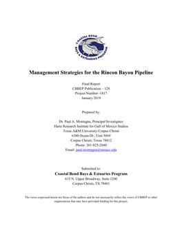 Management Strategies for the Rincon Bayou Pipeline