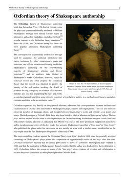 Oxfordian Theory of Shakespeare Authorship 1 Oxfordian Theory of Shakespeare Authorship