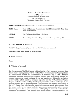 MINUTES Council Chambers, 990 Palm Street San Luis Obispo, CA Wednesday, June 4, 2008, 7:00 P.M