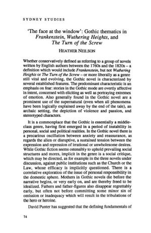 Gothic Thematics in Frankenstein, Wuthering Heights, and the Turn of the Screw HEATHER NEILSON