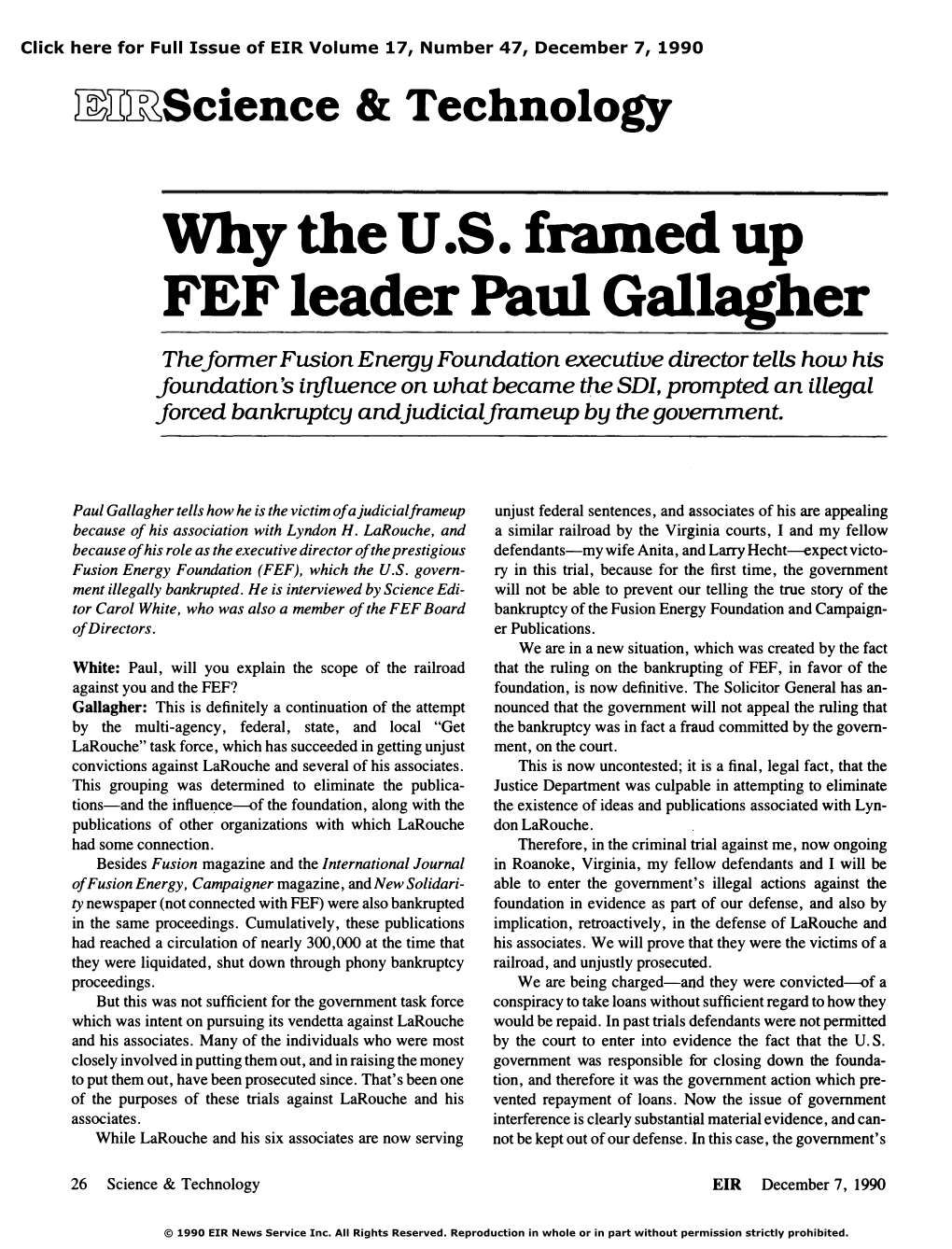 Why the U.S. Framed up FEF Leader Paul Gallagher